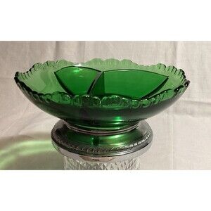 Krome Kraft Farber Brothers Emerald Green Relish or Candy Dish Divided Tray 6.5"
